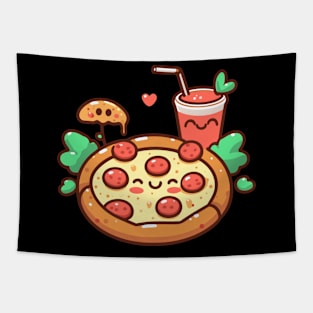 Pepperoni Pizza and Strawberry Drink in Kawaii Style | Kawaii Pizza Party | Pizza and Chill Tapestry