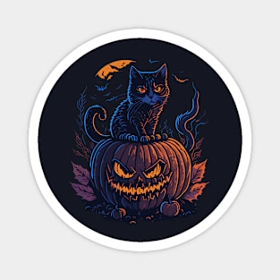 cat on top of a pumpkin Magnet