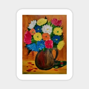 abstract flowers in a gold jug vase Magnet