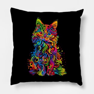 Wwos Whimsical Rainbow Kitty Cutest Colorful Cat Pillow