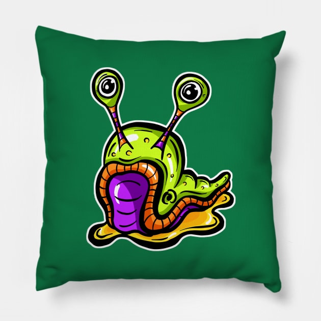 Slimey Cartoon Slug Mr Green Pillow by Squeeb Creative