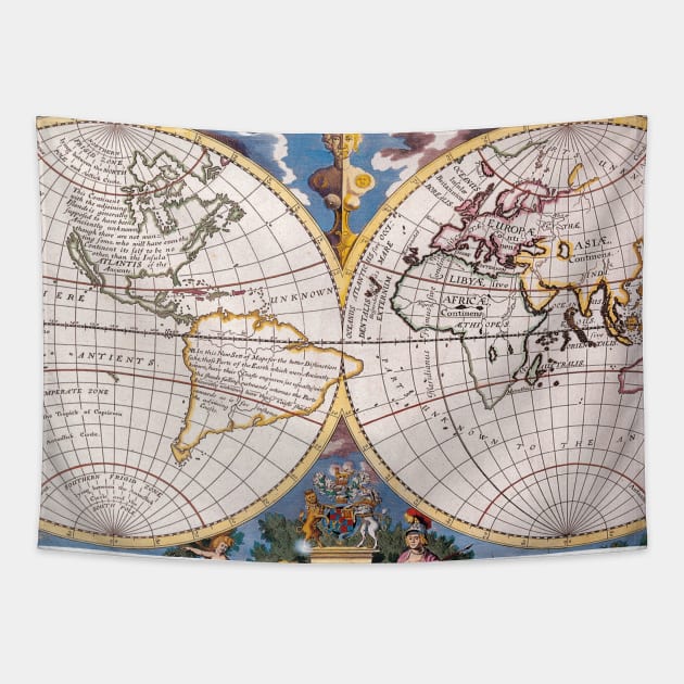 Vintage Map of The World (1700) Tapestry by Bravuramedia