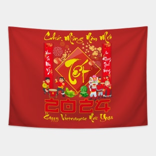 Chuc Mung Nam Moi Happy Vietnamese New Year 2024 Boy Kid Girl Tapestry