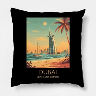 A Vintage Travel Illustration of Dubai - United Arab Emirates Pillow