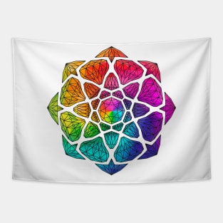 Rainbow Vector Crystal Mandala - Black Outline Tapestry