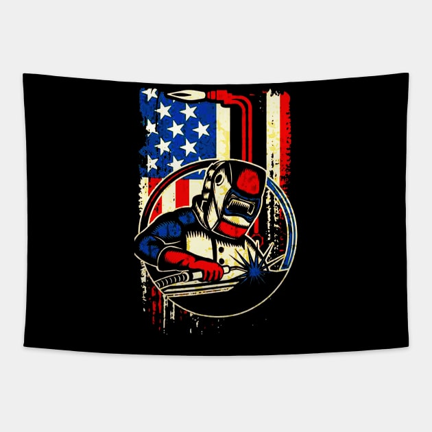 Weld Vintage American Flag Welding Tapestry by dgimstudio44