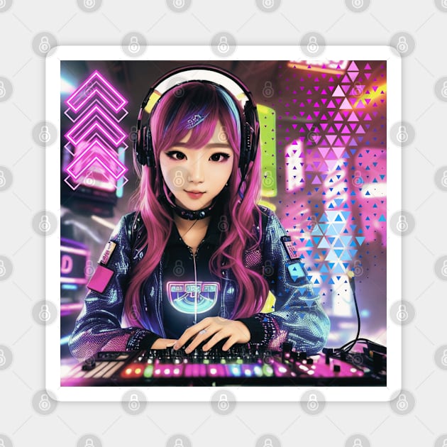 Female DJ Japanese Cyberpunk Vibes! Magnet by SocietyTwentyThree
