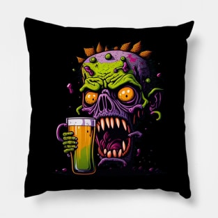 Halloween Zombie With A Beer Mug Pillow