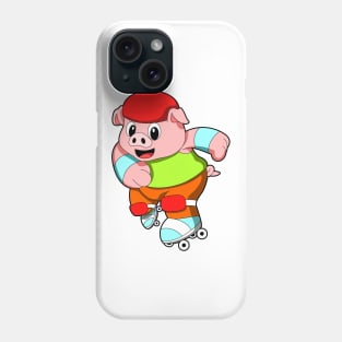 Pig at Inline skating with Inline skates & Helmet Phone Case