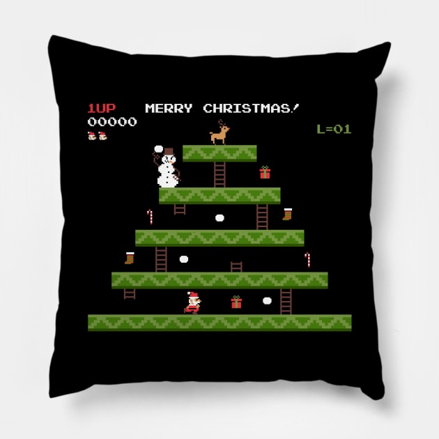 merry christmas retro pixel video game Pillow by walterorlandi