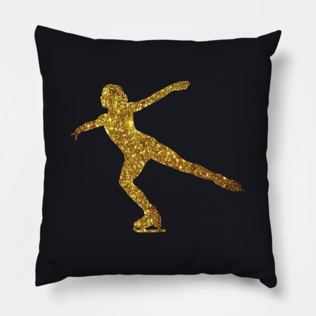 Figure Skater Silhouette Gold Figure Skating Pillow by Foxxy Merch