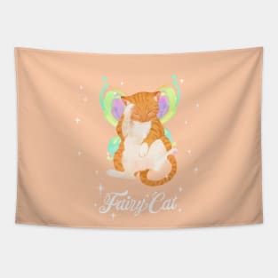 Red Tabby Fairy Cat (with white text) Tapestry