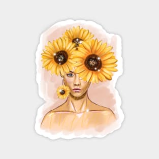 Pretty young girl with flowers in hair. Magnet