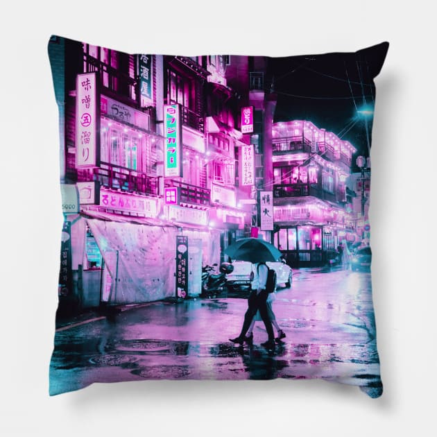 Neon Romance Pillow by Steve Roe