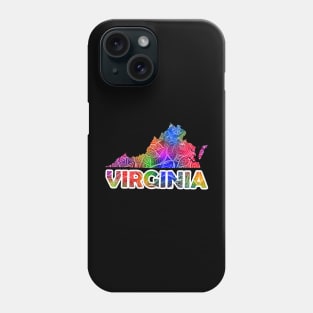 Colorful mandala art map of Virginia with text in pink and green Colorful mandala art map of Virginia with text in multicolor pattern Phone Case