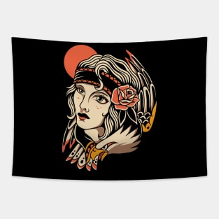 Eagle Girl Vintage Traditional Tattoo Tapestry