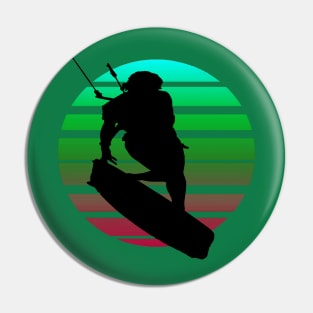 Kitesurfing Female Rider Silhouette Retro Sunset Pin