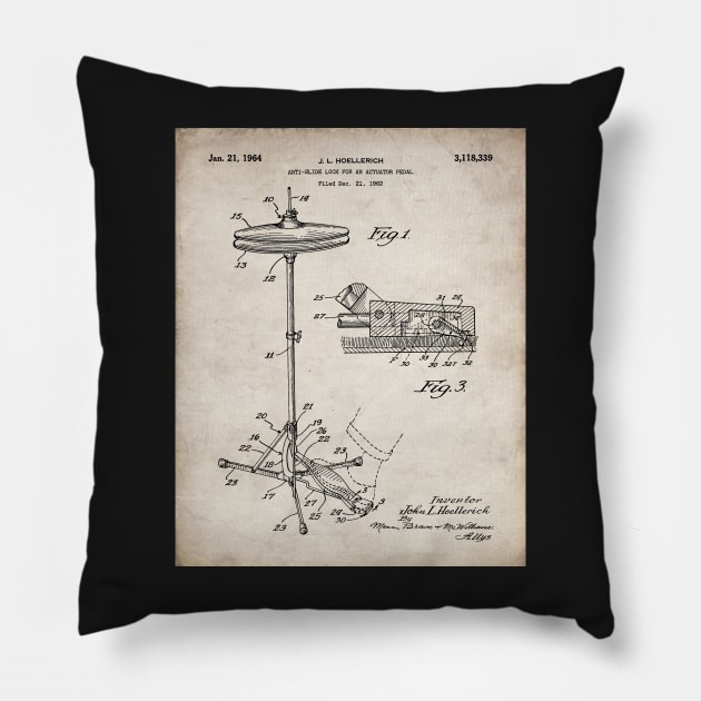 Hi Hat Drum Patent - Drummer Art - Antique Pillow by patentpress