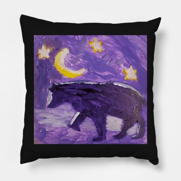 Purple Bear acrylic painting by Tabitha Kremesec Pillow by Tabitha Kremesec 