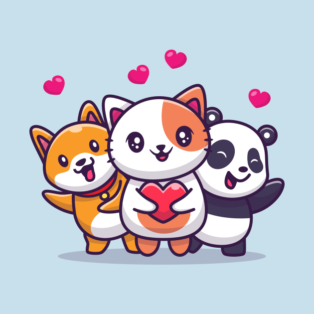 Cute Cat, Panda And Dog With Love by Catalyst Labs