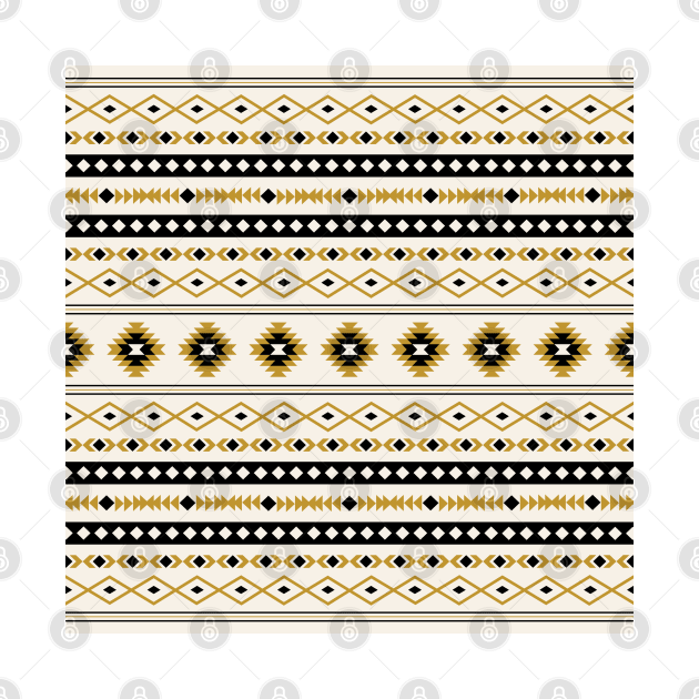 Aztec Gold Black Cream Mixed Motifs Pattern by NataliePaskell