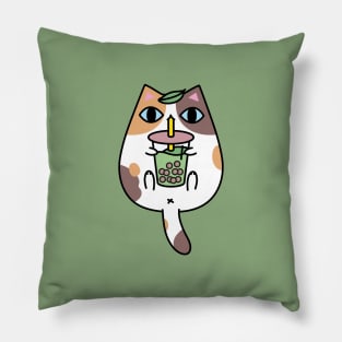 Calico Cat Drinking Bubble Tea Pillow