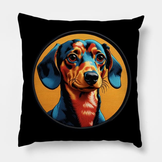 Dachshund Embroidered Patch Pillow by Xie