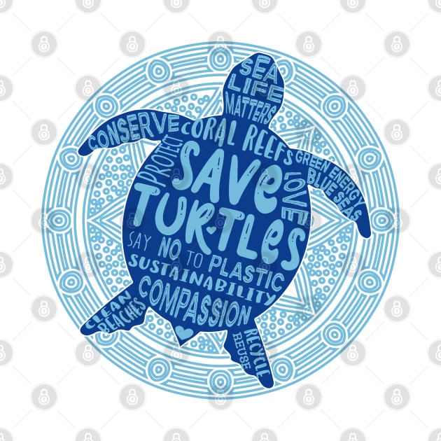 Save the Turtles - Blue Boho by Jitterfly