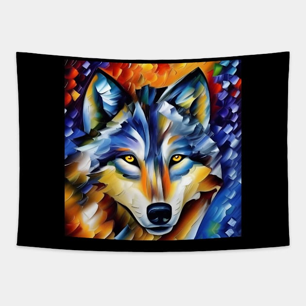 Neo-Impressionistic Wolf Face Tapestry by Chance Two Designs