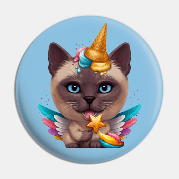 Siamese Cat Ice Cream Unicorn Pin by stonemask