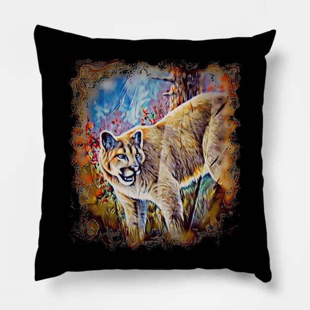 Flashy Big Cat Pillow by Sherry Orchard Art