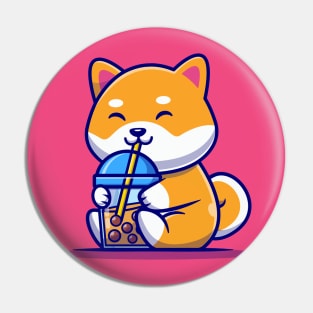Cute Shiba Inu Dog Drink Milk Tea Boba Cartoon Pin