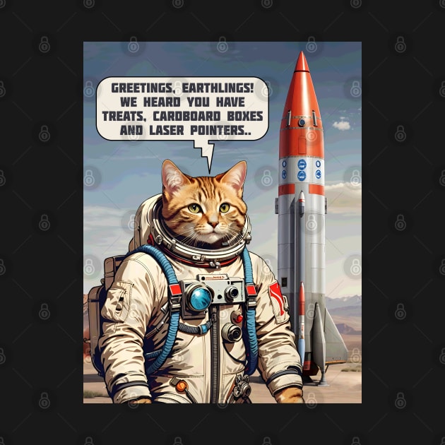 Cat Vintage Rocket Ship Cats Invading Earth Funny Saying by Maljonic