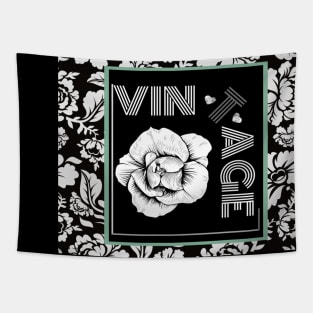 Vintage Collection Cabbage Rose Retro Black and White Tapestry