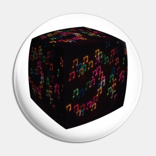 Music box, cube with bokeh musical notes. Pin