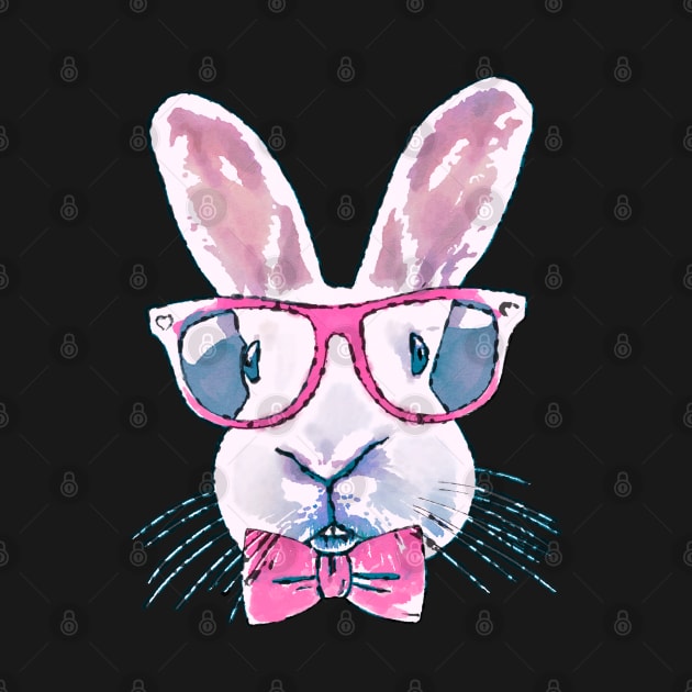 Rabbit bunny Red glasses Watercolor by Collagedream