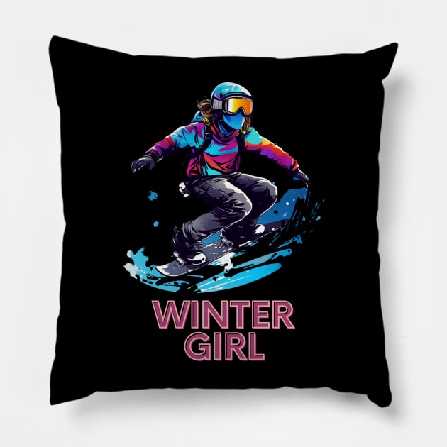 Winter Girl Snowboard Pillow by MaystarUniverse