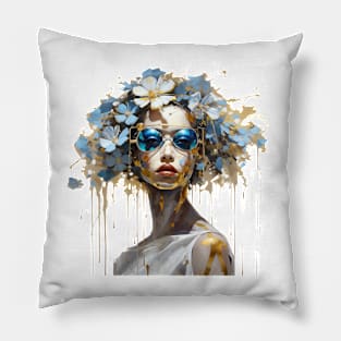 Lady with blue sunglasses Pillow