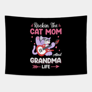 Rockin The Cat Mom and Grandma Life Funny sarcam Gift Tapestry