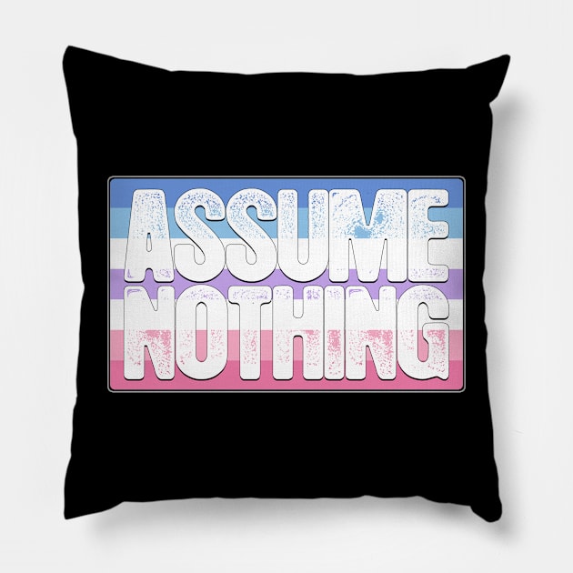 Assume Nothing Bigender Pride Flag Pillow by wheedesign