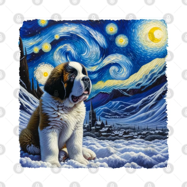 Starry Saint Bernard Dog Pop Art - Dog Lover Portrait - Dog Portrait by starry_night