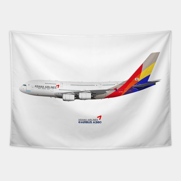 Illustration of Asiana Airlines Airbus A380 Tapestry by SteveHClark