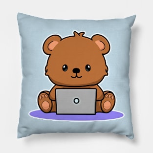 Cartoon Bear on Computer Pillow