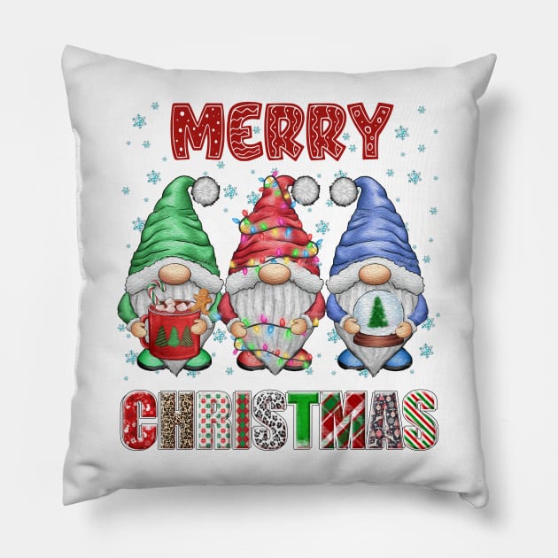 Merry Christmas Gnome Family Funny Xmas Tree Women Men Kids Pillow by JennyArtist