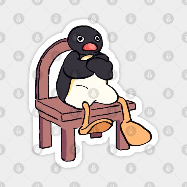 sulking sitting penguin meme / pingu Magnet by mudwizard
