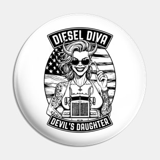 Woman Trucker Diesel Diva Female Devil Truck Driver USA Flag Pin