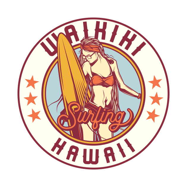 Vintage Surfing Badge for Waikiki, Hawaii by SLAG_Creative