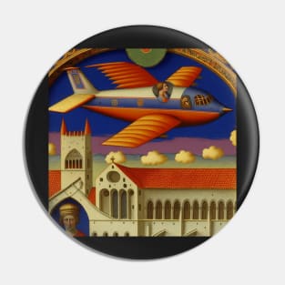 Plane in the medieval sky - Epic Medieval Art Pin