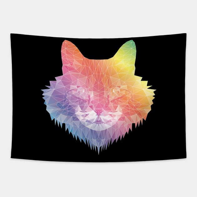 Maine Coon Cat Polygon Art - Rainbow Tapestry by meownarchy