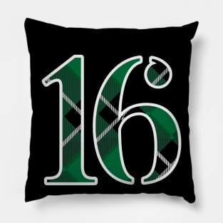 16 Sports Jersey Number Green Black Flannel Pillow